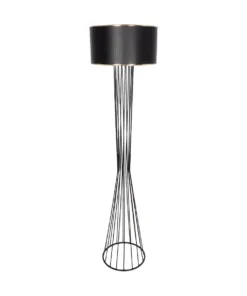 GloboStar® NOVA 201-0037 Μοντέρνο Επιδαπέδιο Φωτιστικό 1 x E27 IP20 Μαύρο Μεταλλό με Μαύρο Ύφασμα - Μ36 x Π36 x Υ148cm 14 201 0037 3