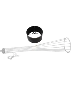 GloboStar® NOVA 201-0038 Μοντέρνο Επιδαπέδιο Φωτιστικό 1 x E27 IP20 Λευκό Μεταλλό με Μαύρο Ύφασμα - Μ36 x Π36 x Υ148cm 22 201 0038 11