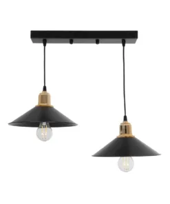 GLOBOSTAR® LUCANA 201-0043 Vintage Κρεμαστό Φωτιστικό Οροφής με Ντουί 2 x E27 AC 220-240V IP20 - Μαύρο & Χρυσό - Μ57 x Π25 x Υ26cm 11 201 0043 3