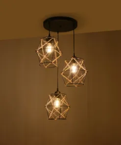 Alternative view of GLOBOSTAR® RAYLO 201-0048 Vintage Κρεμαστό Φωτιστικό Οροφής με Ντουί 3 x E27 AC 220-240V IP20 - Μαύρο & Μπεζ - Μ44 x Π44 x Υ73cm