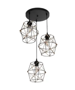 GLOBOSTAR® RAYLO 201-0048 Vintage Κρεμαστό Φωτιστικό Οροφής με Ντουί 3 x E27 AC 220-240V IP20 - Μαύρο & Μπεζ - Μ44 x Π44 x Υ73cm 14 201 0048 4