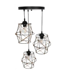 GLOBOSTAR® RAYLO 201-0048 Vintage Κρεμαστό Φωτιστικό Οροφής με Ντουί 3 x E27 AC 220-240V IP20 - Μαύρο & Μπεζ - Μ44 x Π44 x Υ73cm 15 201 0048 5