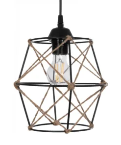 GLOBOSTAR® RAYLO 201-0048 Vintage Κρεμαστό Φωτιστικό Οροφής με Ντουί 3 x E27 AC 220-240V IP20 - Μαύρο & Μπεζ - Μ44 x Π44 x Υ73cm 16 201 0048 6