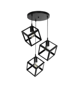 GloboStar® GLOBOSTAR® DISE 201-0051 Μοντέρνο Κρεμαστό Φωτιστικό Οροφής με Ντουί 3 x E27 AC 220-240V IP20 - Μαύρο - Μ48 x Π48 x Υ65cm