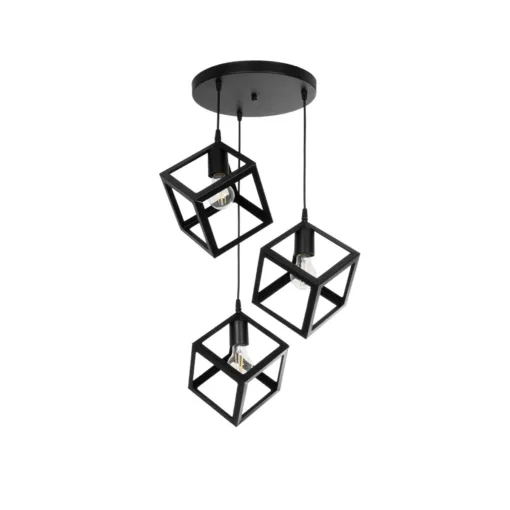 GloboStar® GLOBOSTAR® DISE 201-0051 Μοντέρνο Κρεμαστό Φωτιστικό Οροφής με Ντουί 3 x E27 AC 220-240V IP20 - Μαύρο - Μ48 x Π48 x Υ65cm