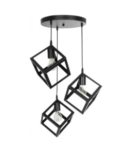 GLOBOSTAR® DISE 201-0051 Μοντέρνο Κρεμαστό Φωτιστικό Οροφής με Ντουί 3 x E27 AC 220-240V IP20 - Μαύρο - Μ48 x Π48 x Υ65cm 12 201 0051 3