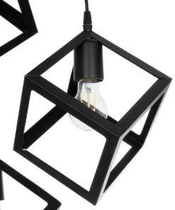 GLOBOSTAR® DISE 201-0051 Μοντέρνο Κρεμαστό Φωτιστικό Οροφής με Ντουί 3 x E27 AC 220-240V IP20 - Μαύρο - Μ48 x Π48 x Υ65cm 16 201 0051 7