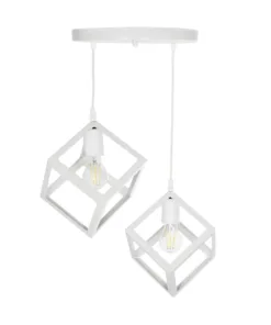 GLOBOSTAR® DISE 201-0053 Μοντέρνο Κρεμαστό Φωτιστικό Οροφής με Ντουί 2 x E27 AC 220-240V IP20 - Λευκό - Μ50 x Π30 x Υ50cm 14 201 0053 5