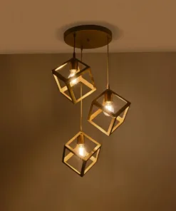 Alternative view of GLOBOSTAR® DISE 201-0057 Μοντέρνο Κρεμαστό Φωτιστικό Οροφής με Ντουί 3 x E27 AC 220-240V IP20 - Χρυσό - Μ48 x Π48 x Υ65cm