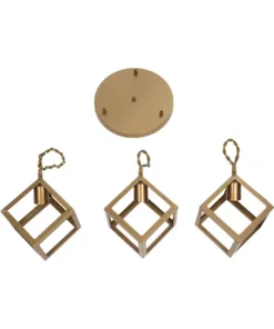 GLOBOSTAR® DISE 201-0057 Μοντέρνο Κρεμαστό Φωτιστικό Οροφής με Ντουί 3 x E27 AC 220-240V IP20 - Χρυσό - Μ48 x Π48 x Υ65cm 18 201 0057 9