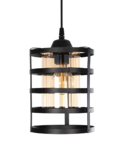 GLOBOSTAR® SOLON 201-0060 Μοντέρνο Κρεμαστό Φωτιστικό Οροφής με Ντουί 1 x E27 AC 220-240V IP20 - Μαύρο & Μελί - Μ16 x Π16 x Υ26cm 14 201 0060 4