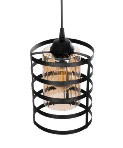 GLOBOSTAR® SOLON 201-0060 Μοντέρνο Κρεμαστό Φωτιστικό Οροφής με Ντουί 1 x E27 AC 220-240V IP20 - Μαύρο & Μελί - Μ16 x Π16 x Υ26cm 16 201 0060 5