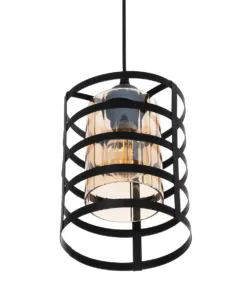 GLOBOSTAR® SOLON 201-0060 Μοντέρνο Κρεμαστό Φωτιστικό Οροφής με Ντουί 1 x E27 AC 220-240V IP20 - Μαύρο & Μελί - Μ16 x Π16 x Υ26cm 15 201 0060 6