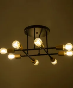 GloboStar® BLAZEA 201-0064 Vintage Φωτιστικό Οροφής Πλέγμα Πολύφωτο 8 x E27 IP20 Χρυσό & Μαύρο Μέταλλο - Μ51 x Π51 x Υ7cm 8 201 0064 2