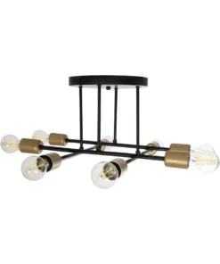 GloboStar® BLAZEA 201-0064 Vintage Φωτιστικό Οροφής Πλέγμα Πολύφωτο 8 x E27 IP20 Χρυσό & Μαύρο Μέταλλο - Μ51 x Π51 x Υ7cm 9 201 0064 3