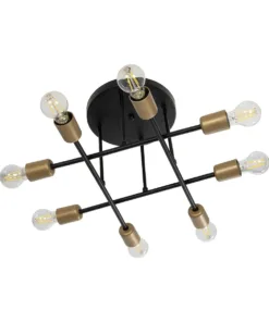 GloboStar® BLAZEA 201-0064 Vintage Φωτιστικό Οροφής Πλέγμα Πολύφωτο 8 x E27 IP20 Χρυσό & Μαύρο Μέταλλο - Μ51 x Π51 x Υ7cm 10 201 0064 4