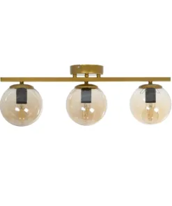 GloboStar® RADIAM 201-0066 Vintage Φωτιστικό Οροφής Ράγα Τρίφωτο 3 x E27 IP20 Χρυσό Μέταλλο με Διάφανο Γυαλί - Μ61 x Π15 x Υ19cm 11 201 0066 3