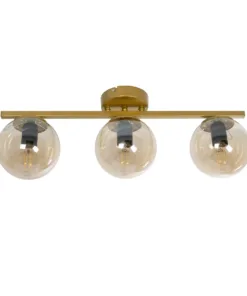 GloboStar® RADIAM 201-0066 Vintage Φωτιστικό Οροφής Ράγα Τρίφωτο 3 x E27 IP20 Χρυσό Μέταλλο με Διάφανο Γυαλί - Μ61 x Π15 x Υ19cm 12 201 0066 4