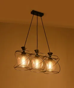 Alternative view of GLOBOSTAR® GLINDER 201-0067 Vintage Κρεμαστό Φωτιστικό Οροφής με Ντουί 3 x E27 AC 220-240V IP20 - Μαύρο & Μελί - Μ53 x Π25 x Υ23cm