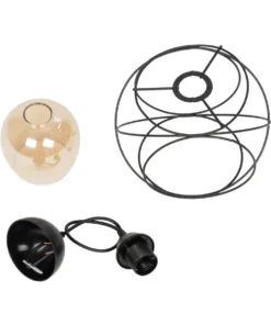 GLOBOSTAR® GLINDER 201-0068 Vintage Κρεμαστό Φωτιστικό Οροφής με Ντουί 1 x E27 AC 220-240V IP20 - Μαύρο & Μελί - Μ25 x Π18 x Υ24cm 20 201 0068 10