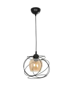 GLOBOSTAR® GLINDER 201-0068 Vintage Κρεμαστό Φωτιστικό Οροφής με Ντουί 1 x E27 AC 220-240V IP20 - Μαύρο & Μελί - Μ25 x Π18 x Υ24cm 13 201 0068 3