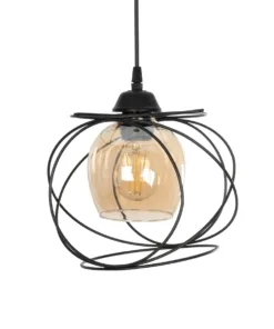 GLOBOSTAR® GLINDER 201-0068 Vintage Κρεμαστό Φωτιστικό Οροφής με Ντουί 1 x E27 AC 220-240V IP20 - Μαύρο & Μελί - Μ25 x Π18 x Υ24cm 14 201 0068 4