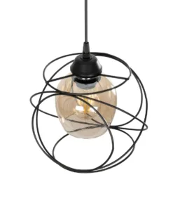 GLOBOSTAR® GLINDER 201-0068 Vintage Κρεμαστό Φωτιστικό Οροφής με Ντουί 1 x E27 AC 220-240V IP20 - Μαύρο & Μελί - Μ25 x Π18 x Υ24cm 16 201 0068 6