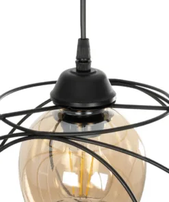 GLOBOSTAR® GLINDER 201-0068 Vintage Κρεμαστό Φωτιστικό Οροφής με Ντουί 1 x E27 AC 220-240V IP20 - Μαύρο & Μελί - Μ25 x Π18 x Υ24cm 18 201 0068 8