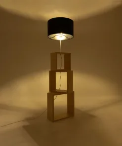 Alternative view of GloboStar® LUMO 201-0070 Μοντέρνο Επιδαπέδιο Φωτιστικό Μονόφωτο 1 x E27 IP20 Μπεζ Ξύλο με Μαύρο Ύφασμα - Μ37 x Π36 x Υ136cm