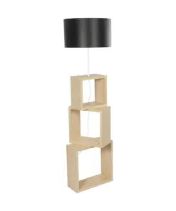 GloboStar® LUMO 201-0070 Μοντέρνο Επιδαπέδιο Φωτιστικό Μονόφωτο 1 x E27 IP20 Μπεζ Ξύλο με Μαύρο Ύφασμα - Μ37 x Π36 x Υ136cm 11 201 0070 3