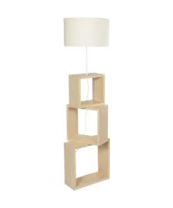 GloboStar® LUMO 201-0071 Μοντέρνο Επιδαπέδιο Φωτιστικό Μονόφωτο 1 x E27 IP20 Μπεζ Ξύλο με Μπεζ Ύφασμα - Μ37 x Π36 x Υ136cm 11 201 0071 3