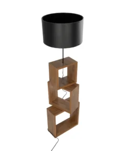 GloboStar® LUMO 201-0072 Μοντέρνο Επιδαπέδιο Φωτιστικό Μονόφωτο 1 x E27 IP20 Καφέ Ξύλο με Μαύρο Ύφασμα - Μ37 x Π36 x Υ136cm 12 201 0072 4