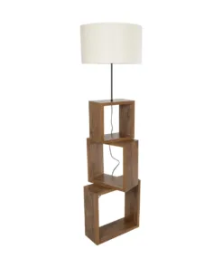 GloboStar® LUMO 201-0073 Μοντέρνο Επιδαπέδιο Φωτιστικό Μονόφωτο 1 x E27 IP20 Καφέ Ξύλο με Μπεζ Ύφασμα - Μ37 x Π36 x Υ136cm 11 201 0073 3