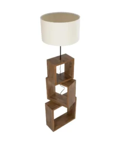 GloboStar® LUMO 201-0073 Μοντέρνο Επιδαπέδιο Φωτιστικό Μονόφωτο 1 x E27 IP20 Καφέ Ξύλο με Μπεζ Ύφασμα - Μ37 x Π36 x Υ136cm 12 201 0073 4