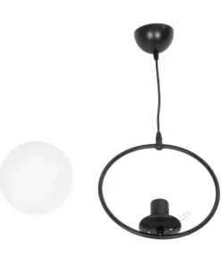 GLOBOSTAR® CIRCLE 201-0075 Vintage Κρεμαστό Φωτιστικό Οροφής με Ντουί 1 x E27 AC 220-240V IP20 - Μαύρο & Λευκό - Μ26 x Π26 x Υ29cm 20 201 0075 10