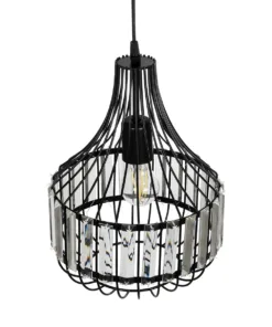 GLOBOSTAR® LUMAON 201-0081 Vintage Κρεμαστό Φωτιστικό Οροφής με Ντουί 1 x E27 AC 220-240V IP20 - Μαύρο & Διάφανο - Μ27 x Π27 x Υ37cm 16 201 0081 6