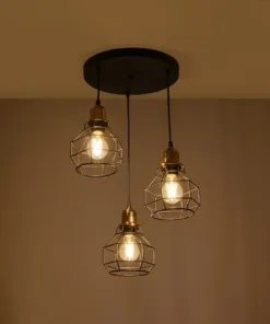 Alternative view of GLOBOSTAR® NOVARAY 201-0083 Vintage Κρεμαστό Φωτιστικό Οροφής με Ντουί 3 x E27 AC 220-240V IP20 - Μαύρο & Χρυσό - Μ40 x Π40 x Υ50cm