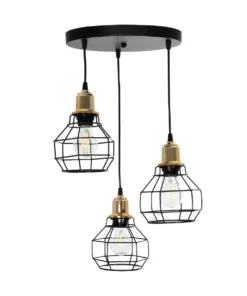 GLOBOSTAR® NOVARAY 201-0083 Vintage Κρεμαστό Φωτιστικό Οροφής με Ντουί 3 x E27 AC 220-240V IP20 - Μαύρο & Χρυσό - Μ40 x Π40 x Υ50cm 12 201 0083 3