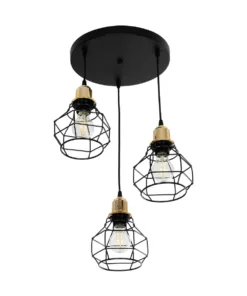 GLOBOSTAR® NOVARAY 201-0083 Vintage Κρεμαστό Φωτιστικό Οροφής με Ντουί 3 x E27 AC 220-240V IP20 - Μαύρο & Χρυσό - Μ40 x Π40 x Υ50cm 13 201 0083 4