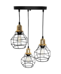 GLOBOSTAR® NOVARAY 201-0083 Vintage Κρεμαστό Φωτιστικό Οροφής με Ντουί 3 x E27 AC 220-240V IP20 - Μαύρο & Χρυσό - Μ40 x Π40 x Υ50cm 14 201 0083 5