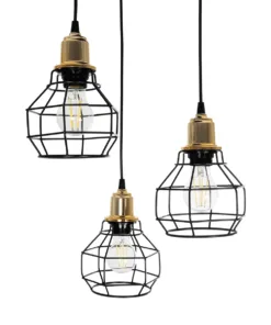 GLOBOSTAR® NOVARAY 201-0083 Vintage Κρεμαστό Φωτιστικό Οροφής με Ντουί 3 x E27 AC 220-240V IP20 - Μαύρο & Χρυσό - Μ40 x Π40 x Υ50cm 15 201 0083 6