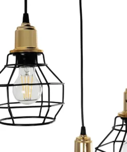 GLOBOSTAR® NOVARAY 201-0083 Vintage Κρεμαστό Φωτιστικό Οροφής με Ντουί 3 x E27 AC 220-240V IP20 - Μαύρο & Χρυσό - Μ40 x Π40 x Υ50cm 16 201 0083 7