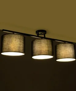 GloboStar® GLOWEN 201-0086 Vintage Φωτιστικό Οροφής Ράγα Τρίφωτο 3 x E27 IP20 Μαύρο Μέταλλο με Καφέ Υφάσμα - Μ80 x Π20 x Υ20cm 11 201 0086 2