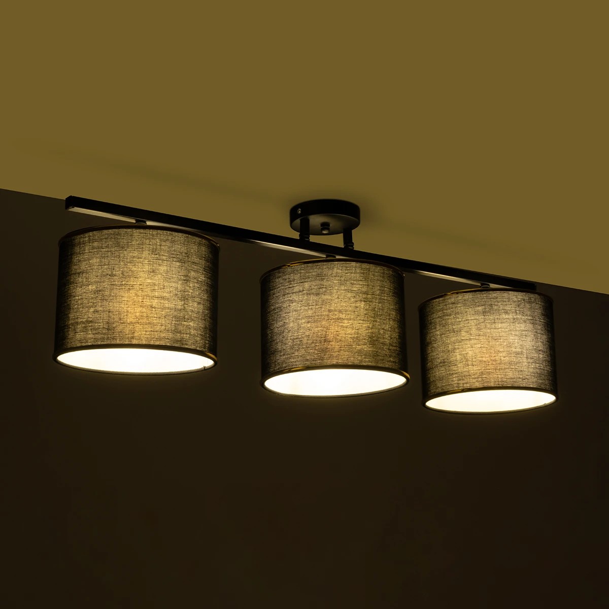 GloboStar® GLOWEN 201-0086 Vintage Φωτιστικό Οροφής Ράγα Τρίφωτο 3 x E27 IP20 Μαύρο Μέταλλο με Καφέ Υφάσμα - Μ80 x Π20 x Υ20cm 3 GloboStar® GLOWEN 201-0086 Vintage Φωτιστικό Οροφής Ράγα Τρίφωτο 3 x E27 IP20 Μαύρο Μέταλλο με Καφέ Υφάσμα - Μ80 x Π20 x Υ20cm - Image 2