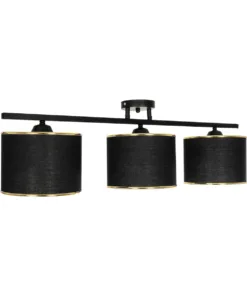 GloboStar® GLOWEN 201-0086 Vintage Φωτιστικό Οροφής Ράγα Τρίφωτο 3 x E27 IP20 Μαύρο Μέταλλο με Καφέ Υφάσμα - Μ80 x Π20 x Υ20cm 12 201 0086 3