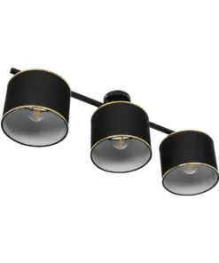 GloboStar® GLOWEN 201-0086 Vintage Φωτιστικό Οροφής Ράγα Τρίφωτο 3 x E27 IP20 Μαύρο Μέταλλο με Καφέ Υφάσμα - Μ80 x Π20 x Υ20cm 13 201 0086 4