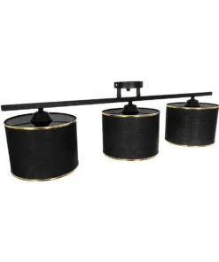 GloboStar® GLOWEN 201-0086 Vintage Φωτιστικό Οροφής Ράγα Τρίφωτο 3 x E27 IP20 Μαύρο Μέταλλο με Καφέ Υφάσμα - Μ80 x Π20 x Υ20cm 14 201 0086 5