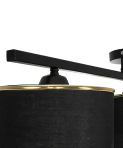 GloboStar® GLOWEN 201-0086 Vintage Φωτιστικό Οροφής Ράγα Τρίφωτο 3 x E27 IP20 Μαύρο Μέταλλο με Καφέ Υφάσμα - Μ80 x Π20 x Υ20cm 15 201 0086 6