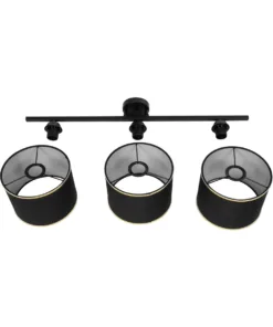GloboStar® GLOWEN 201-0086 Vintage Φωτιστικό Οροφής Ράγα Τρίφωτο 3 x E27 IP20 Μαύρο Μέταλλο με Καφέ Υφάσμα - Μ80 x Π20 x Υ20cm 18 201 0086 9