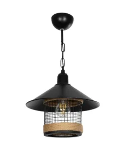 GLOBOSTAR® GLORA 201-0090 Vintage Κρεμαστό Φωτιστικό Οροφής με Ντουί 1 x E27 AC 220-240V IP20 - Μαύρο & Μπεζ - Μ30 x Π30 x Υ29cm 13 201 0090 3